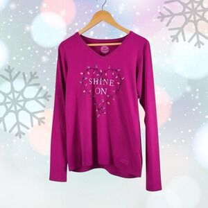 Life Is Good Shine‎ On Holiday Long Sleeve Tee T-Shirt Pink Womens Size M